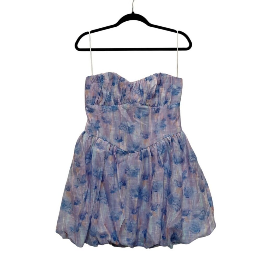 Hello Molly Flirty Energy Strapless Bubble Mini Dress Purple XL Floral